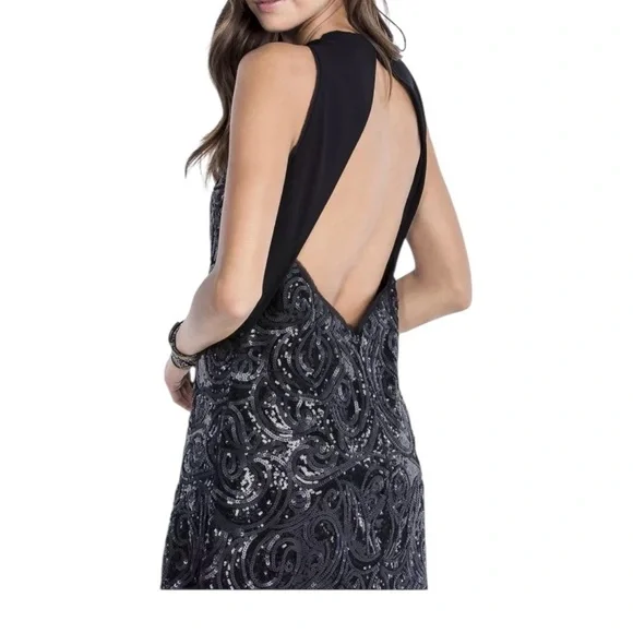 MISS ME “ TAKE A MOMENT “ Sequin TANK HALTER black Dress LARGE  NWT - Picture 2 of 7